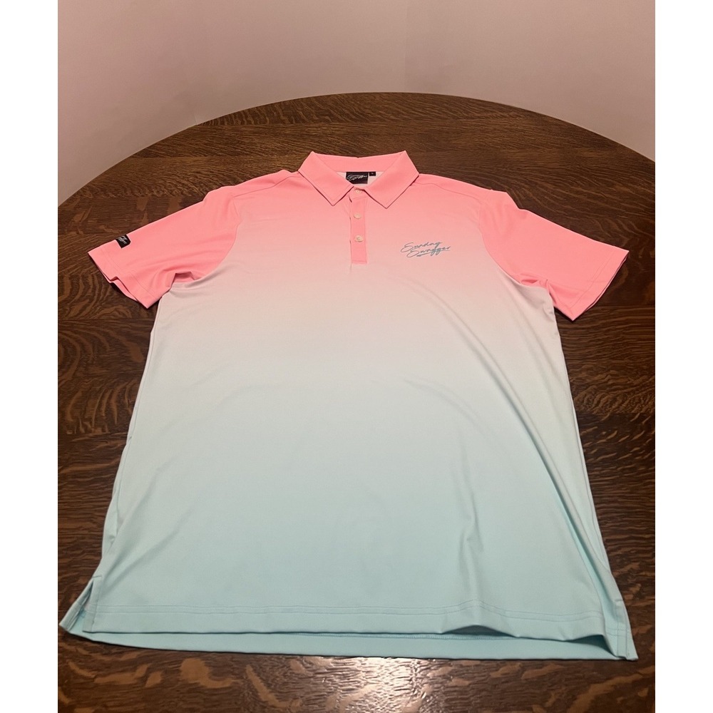 Sunday Swagger Golf Polo Mens L Pink Blue Ombre Gradient Performance Shirt
